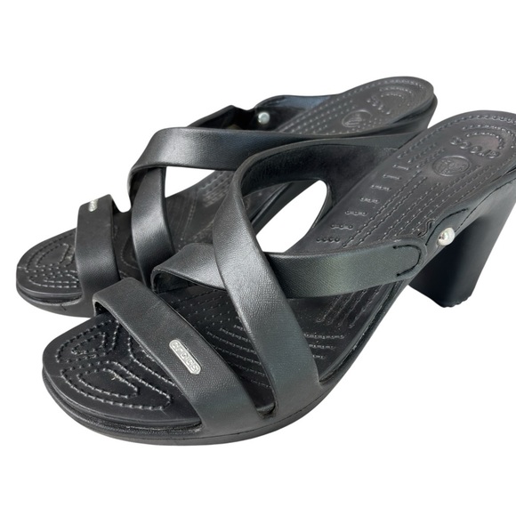 Crocs Cyprus IV Sandals 14558 Black Slip On Block Heel Pumps Womens Shoe Size 11 - Picture 9 of 10
